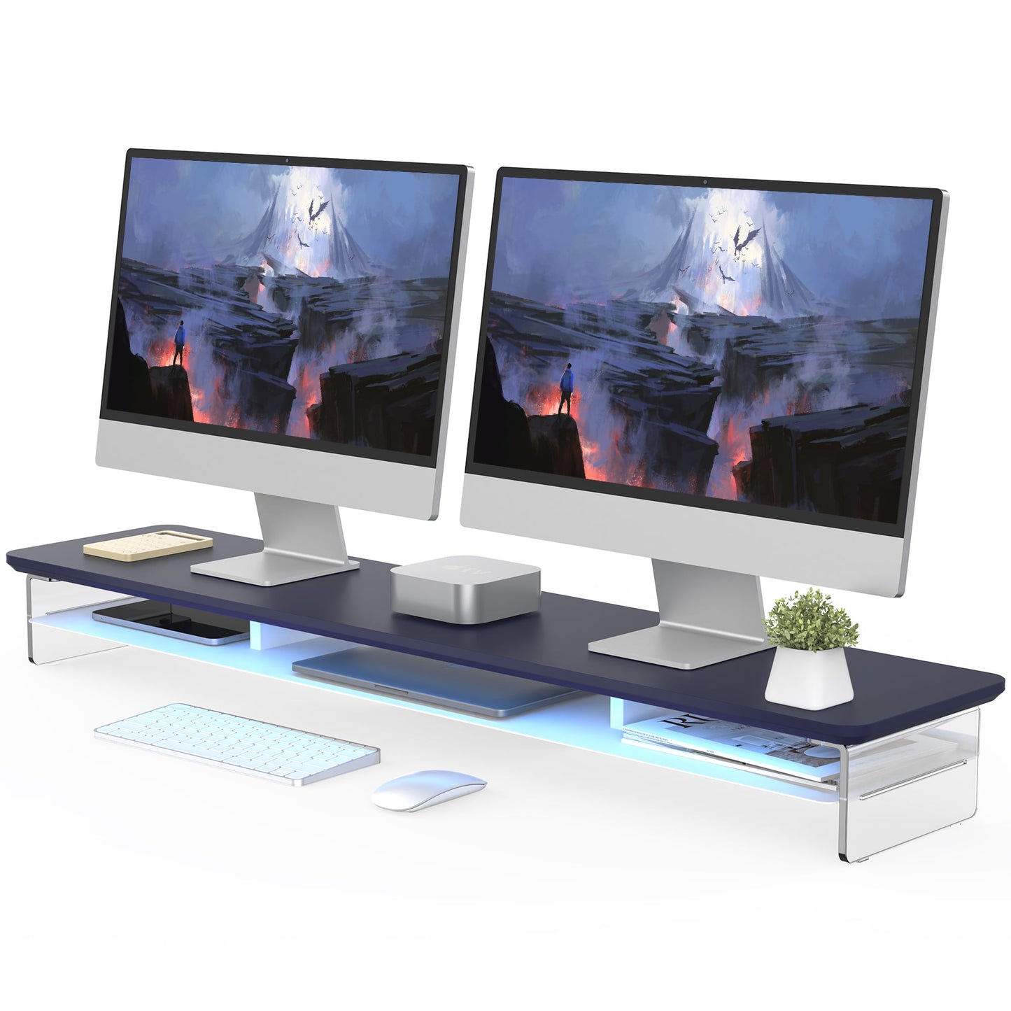 Fenge - Acrylic Monitor Stand Riser, 42.5 Inch Monitor Stands Shelf with 12 Color LED Light - Serious Techies
