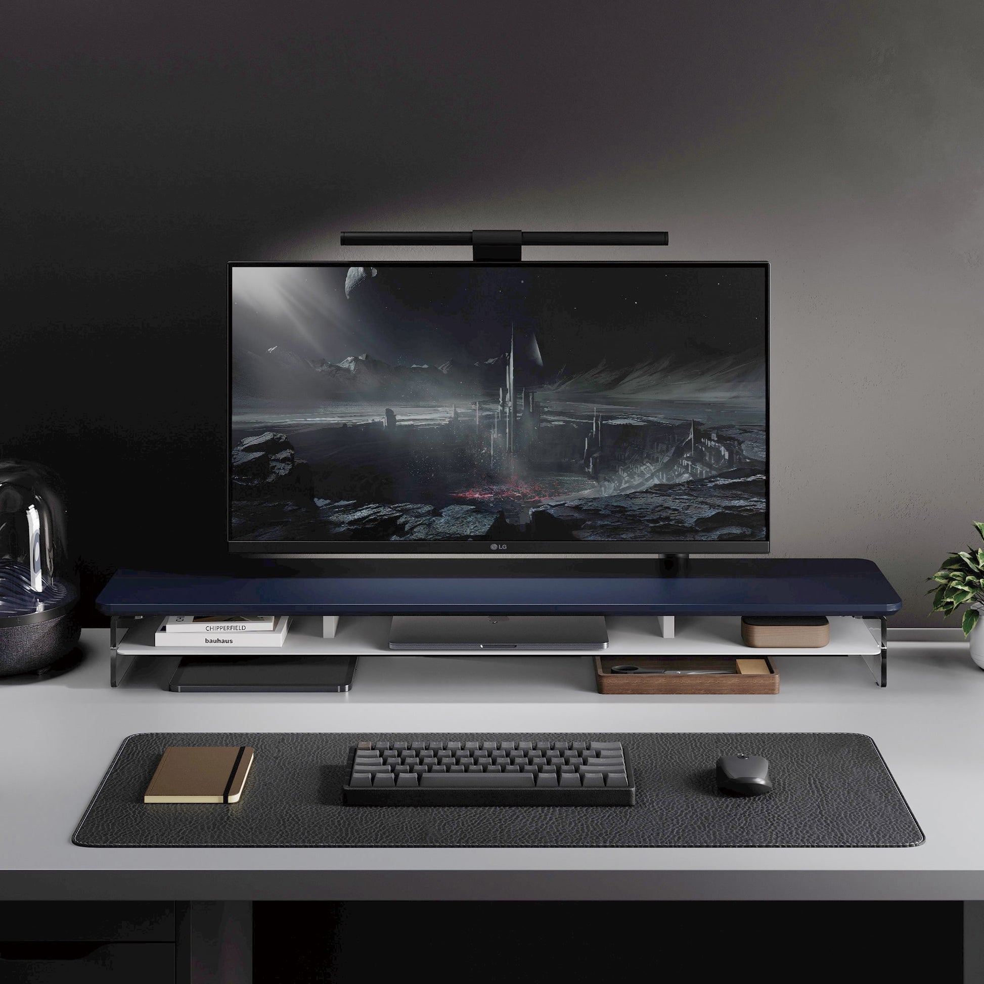Fenge - Acrylic Monitor Stand Riser, 42.5 Inch Monitor Stands Shelf with 12 Color LED Light - Serious Techies
