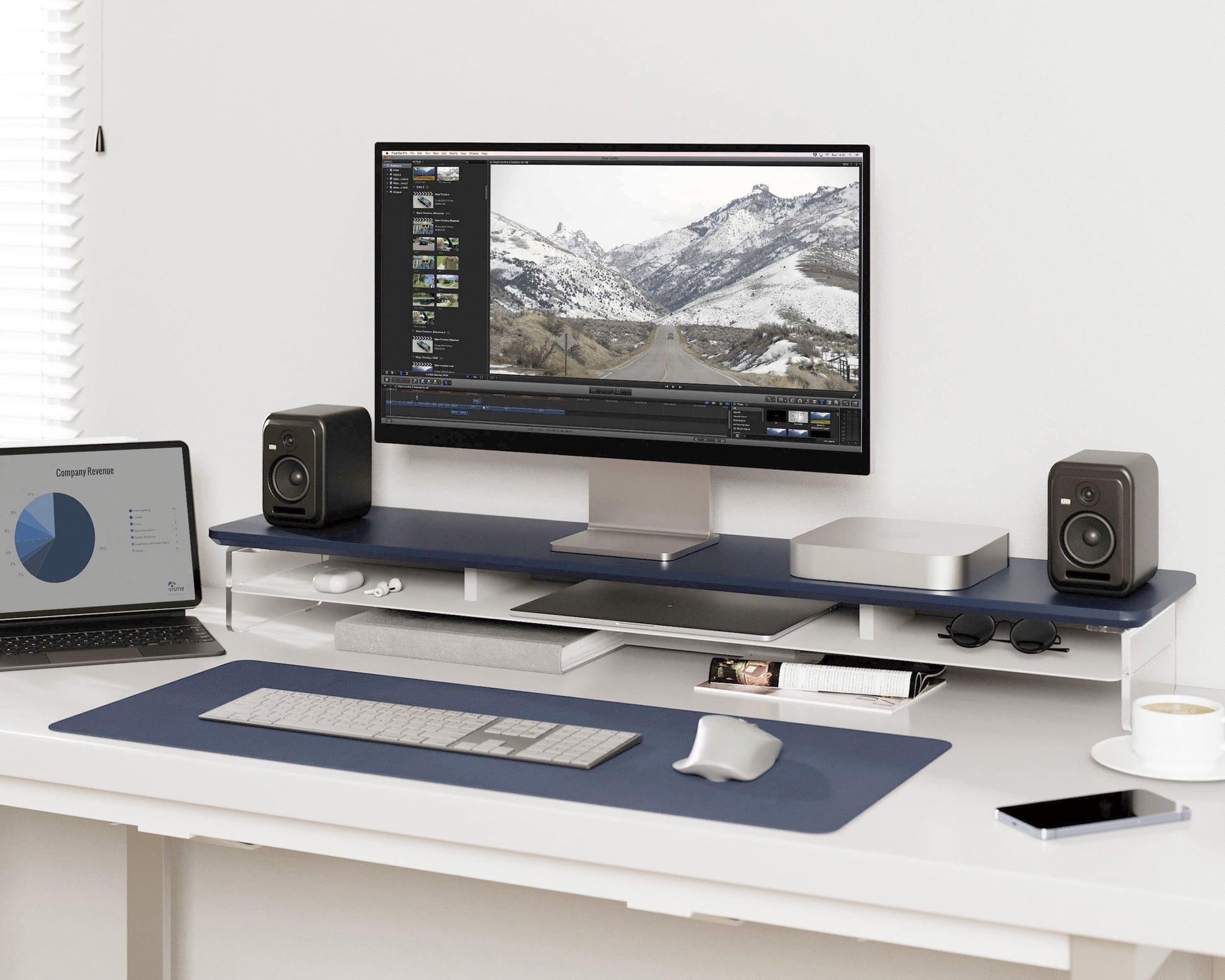 Fenge - Acrylic Monitor Stand Riser, 42.5 Inch Monitor Stands Shelf with 12 Color LED Light - Serious Techies
