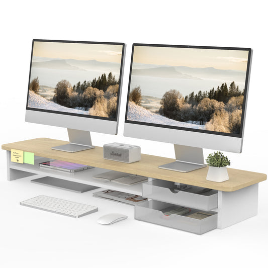 Fenge - Monitor Stand, Dual Monitor Riser, 42.5Inch Large Desk Computer Monitor Stand Riser with Drawer - Serious Techies