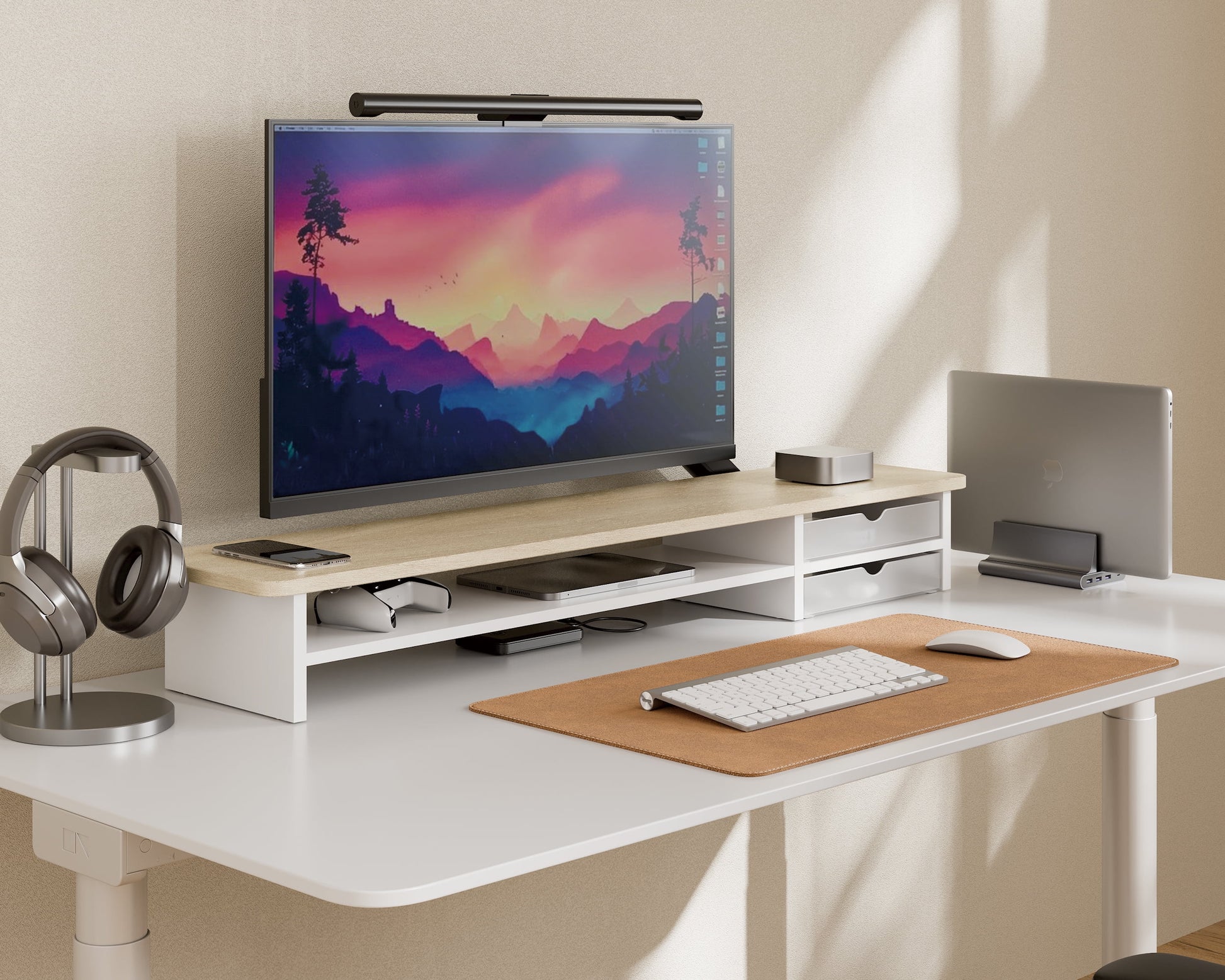 Fenge - Monitor Stand, Dual Monitor Riser, 42.5Inch Large Desk Computer Monitor Stand Riser with Drawer - Serious Techies