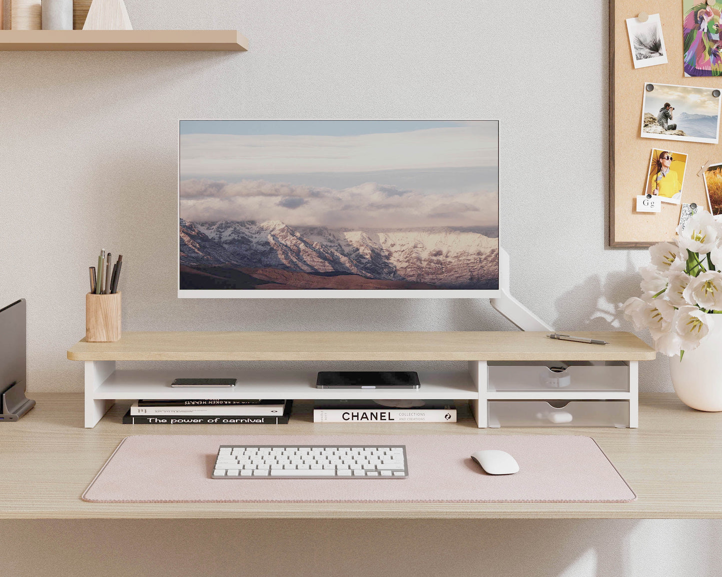 Fenge - Monitor Stand, Dual Monitor Riser, 42.5Inch Large Desk Computer Monitor Stand Riser with Drawer - Serious Techies