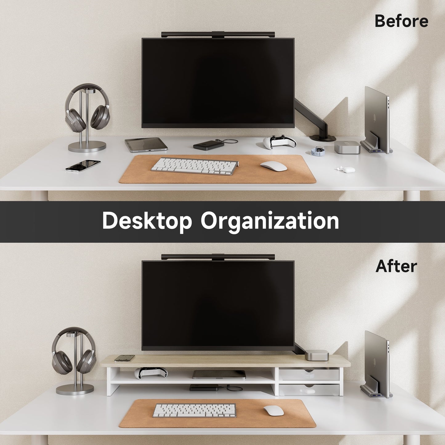 Fenge - Monitor Stand, Dual Monitor Riser, 42.5Inch Large Desk Computer Monitor Stand Riser with Drawer - Serious Techies