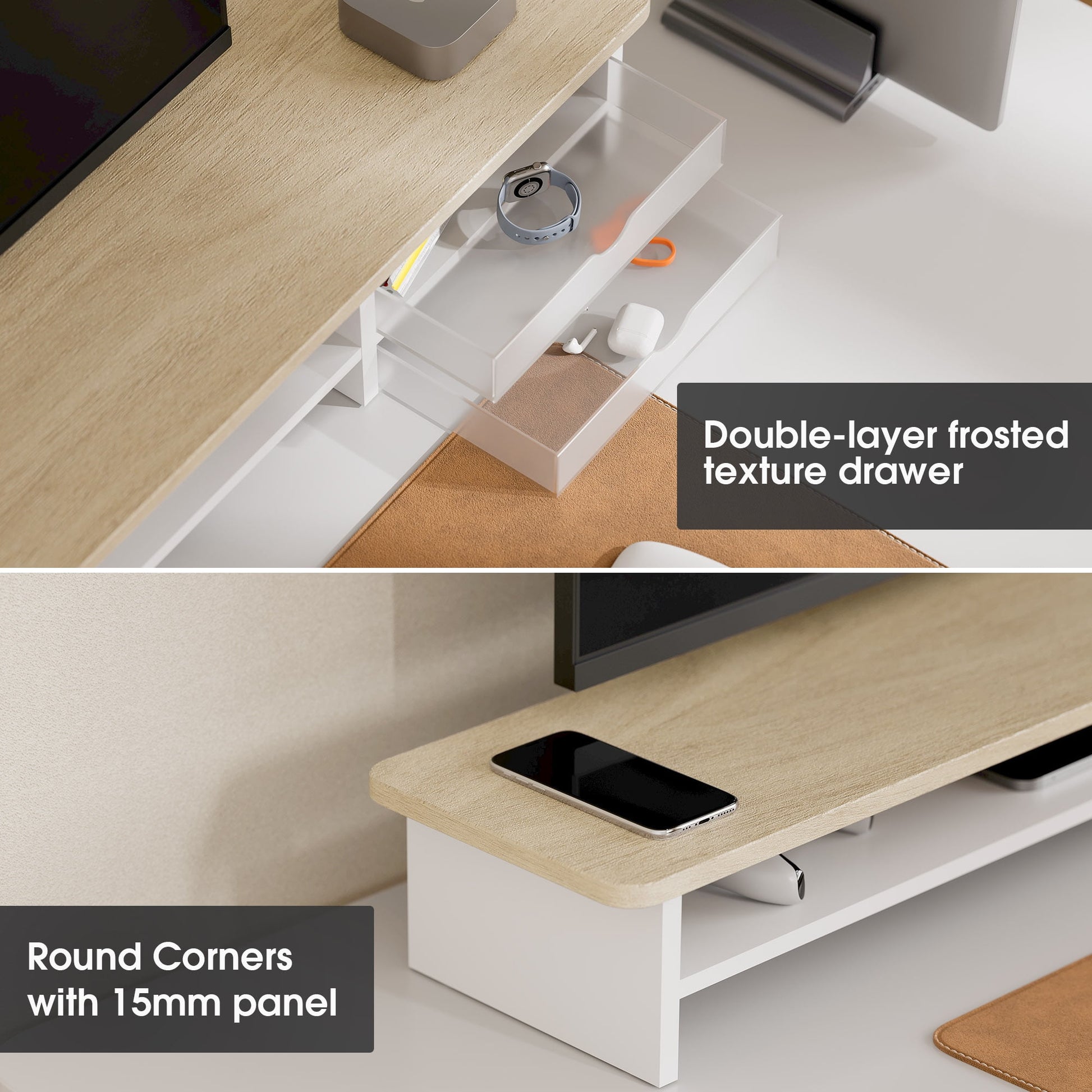 Fenge - Monitor Stand, Dual Monitor Riser, 42.5Inch Large Desk Computer Monitor Stand Riser with Drawer - Serious Techies