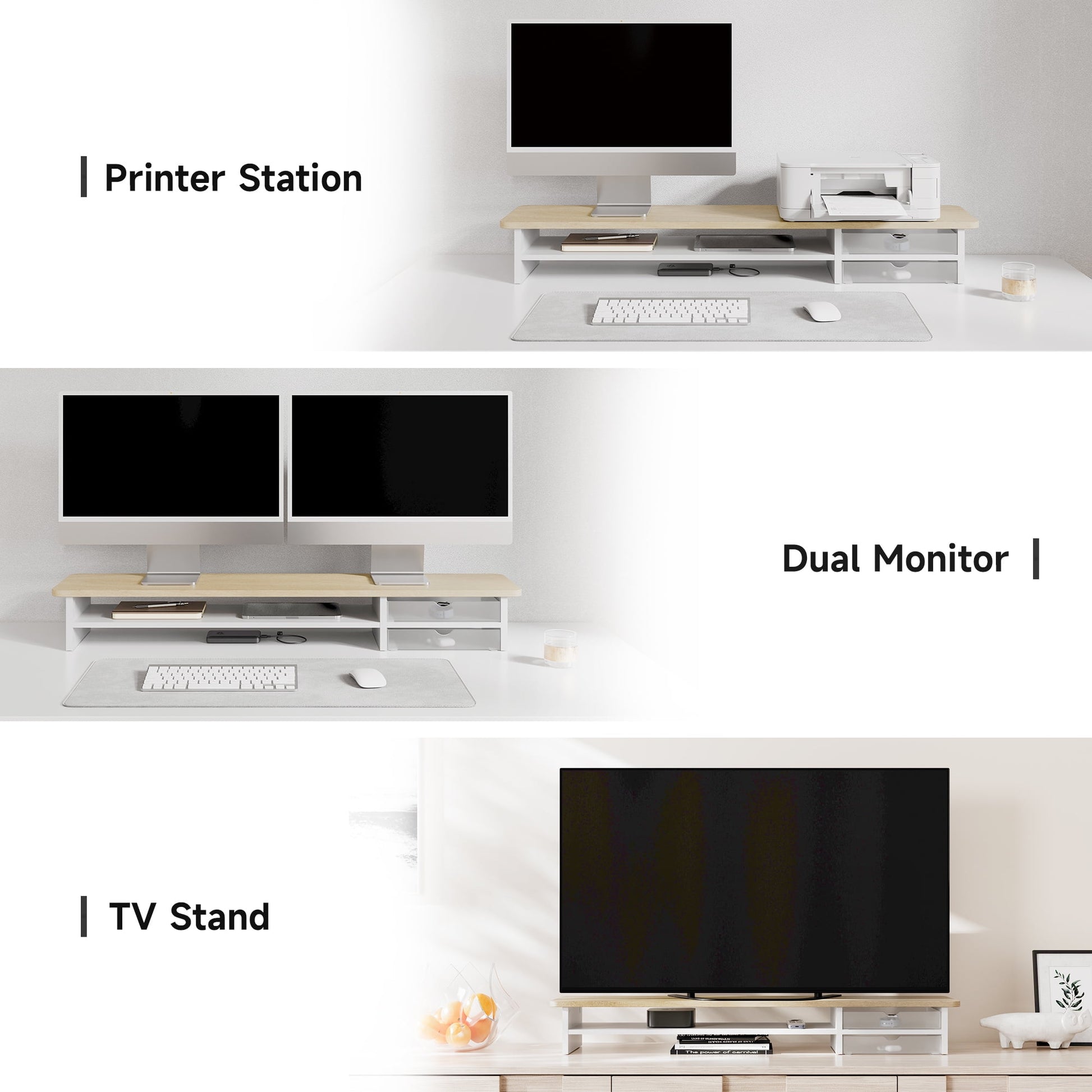 Fenge - Monitor Stand, Dual Monitor Riser, 42.5Inch Large Desk Computer Monitor Stand Riser with Drawer - Serious Techies