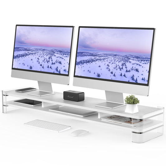 Fenge - Acrylic Monitor Stand Riser, 43.1 Inch Clear Dual Acrylic Computer Monitor Stand for 2 Monitors - Serious Techies