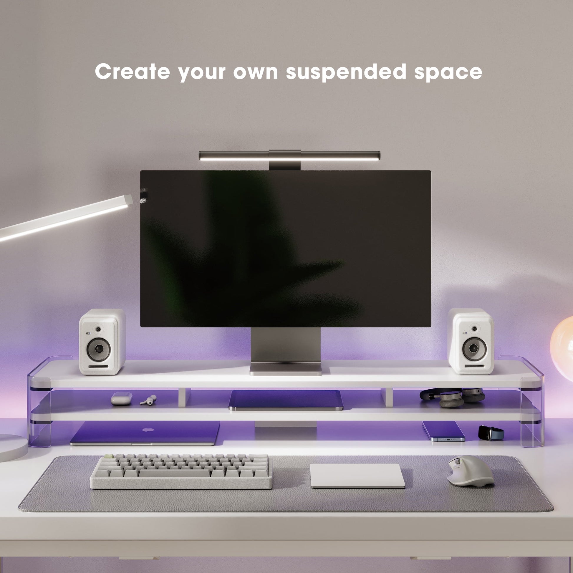 Fenge - Acrylic Monitor Stand Riser, 43.1 Inch Clear Dual Acrylic Computer Monitor Stand for 2 Monitors - Serious Techies