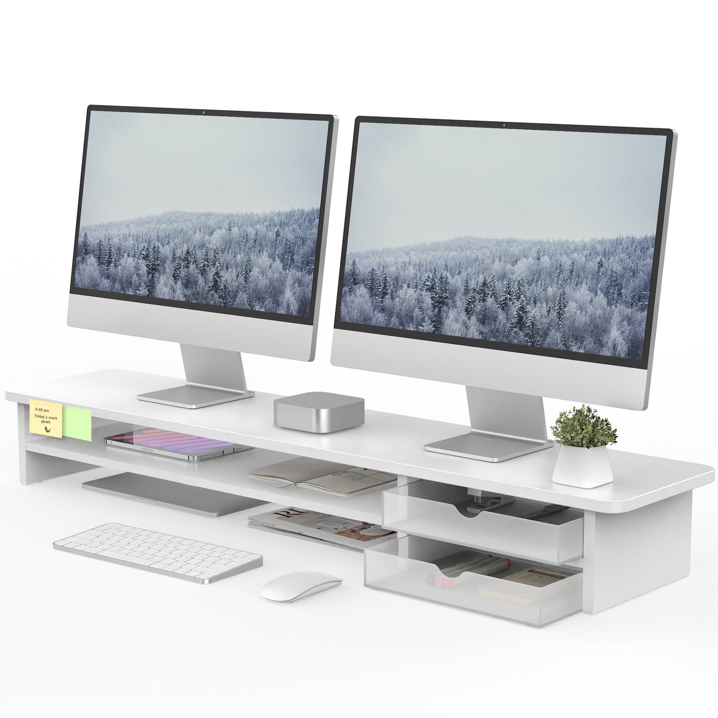 Fenge - Dual Monitor Stand, 42.5Inch Monitor Riser with Acrylic Drawer - Serious Techies