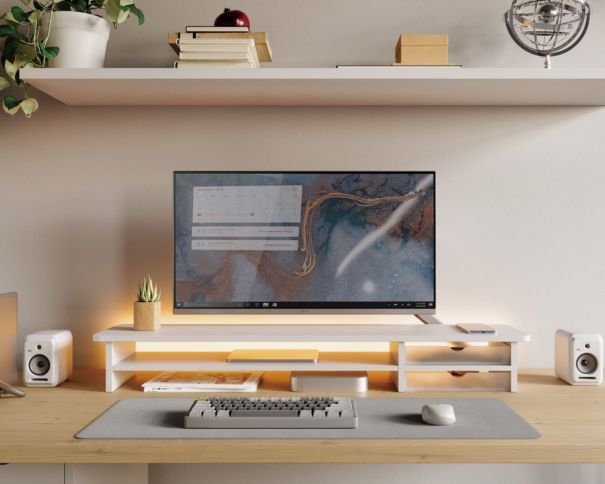 Fenge - Dual Monitor Stand, 42.5Inch Monitor Riser with Acrylic Drawer - Serious Techies