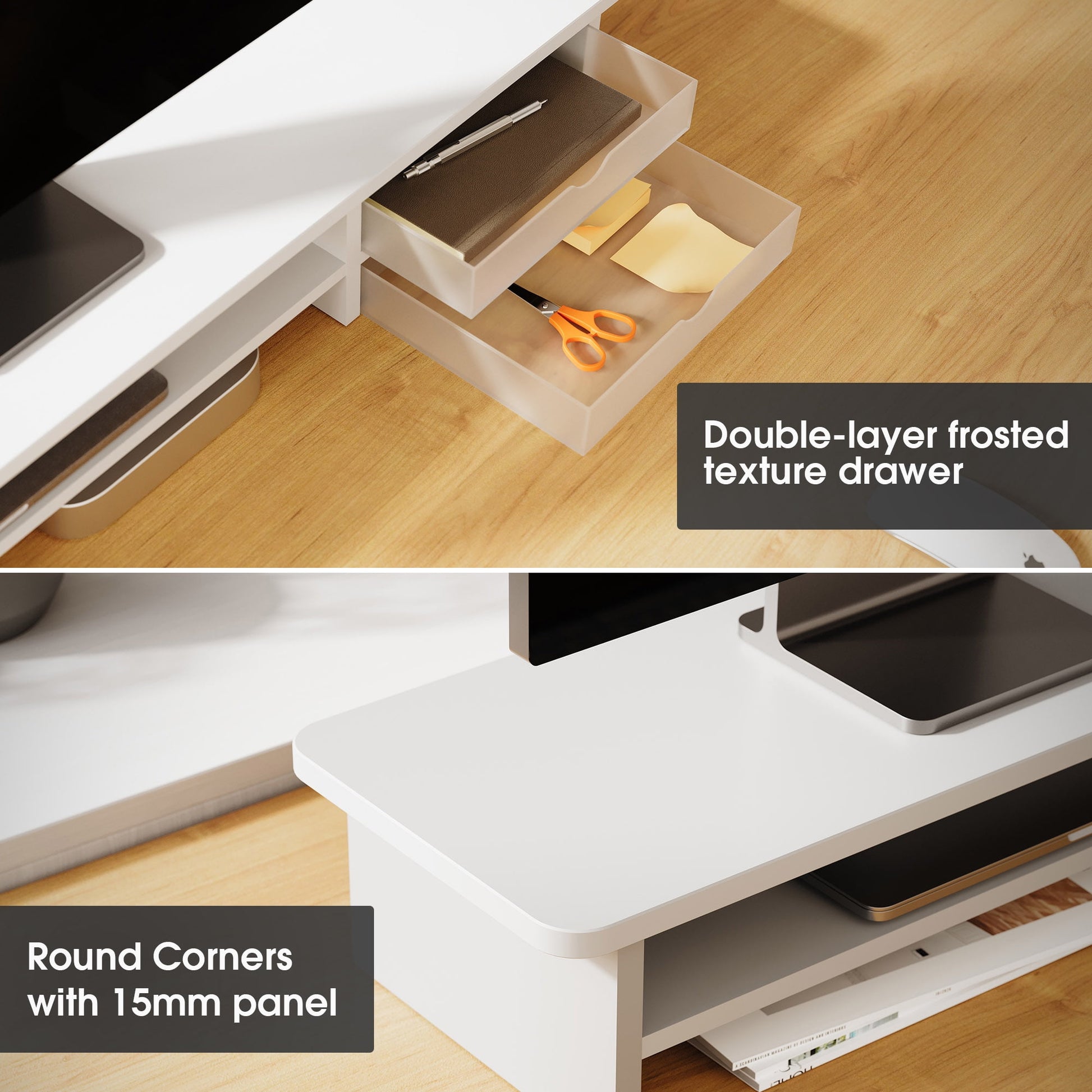 Fenge - Dual Monitor Stand, 42.5Inch Monitor Riser with Acrylic Drawer - Serious Techies