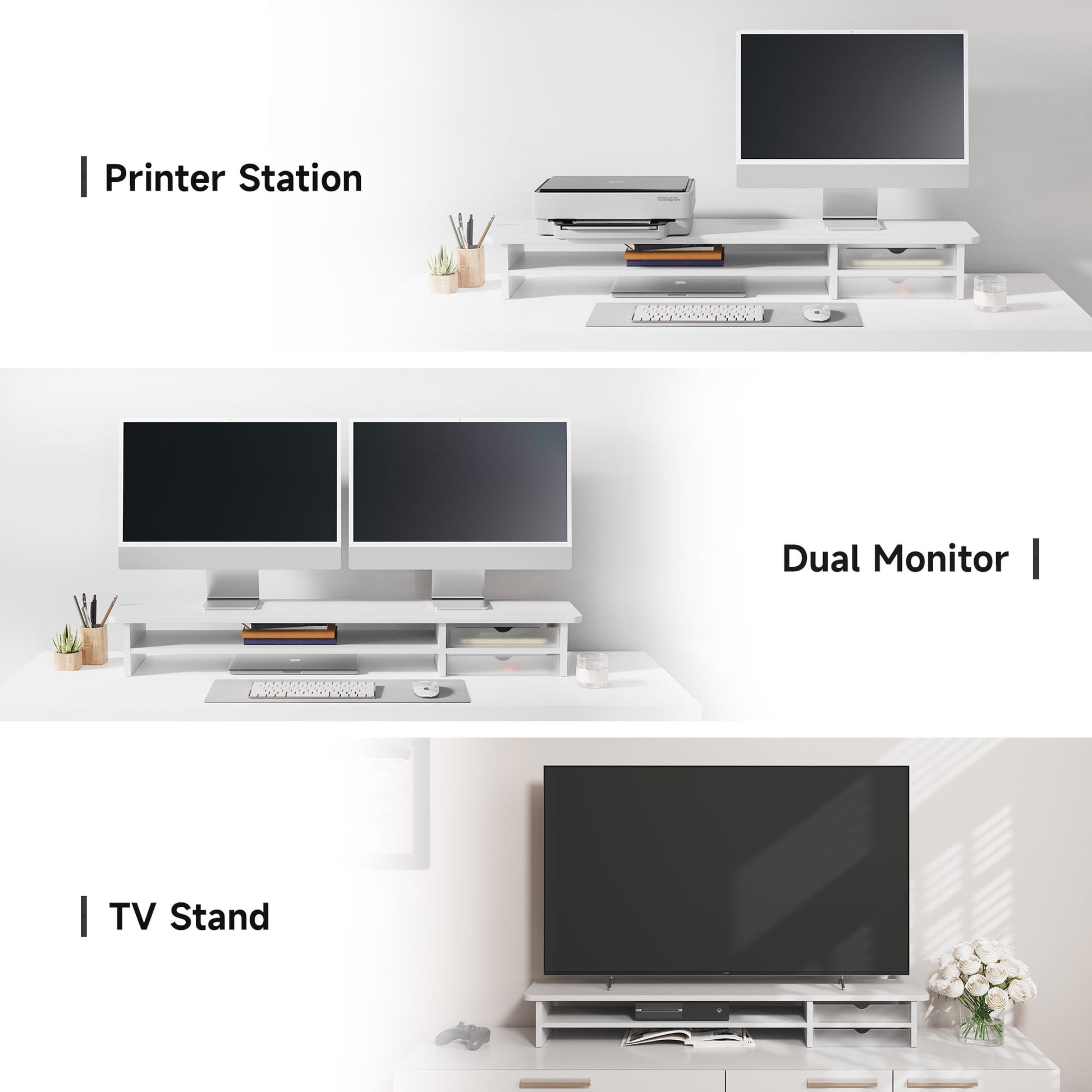 Fenge - Dual Monitor Stand, 42.5Inch Monitor Riser with Acrylic Drawer - Serious Techies