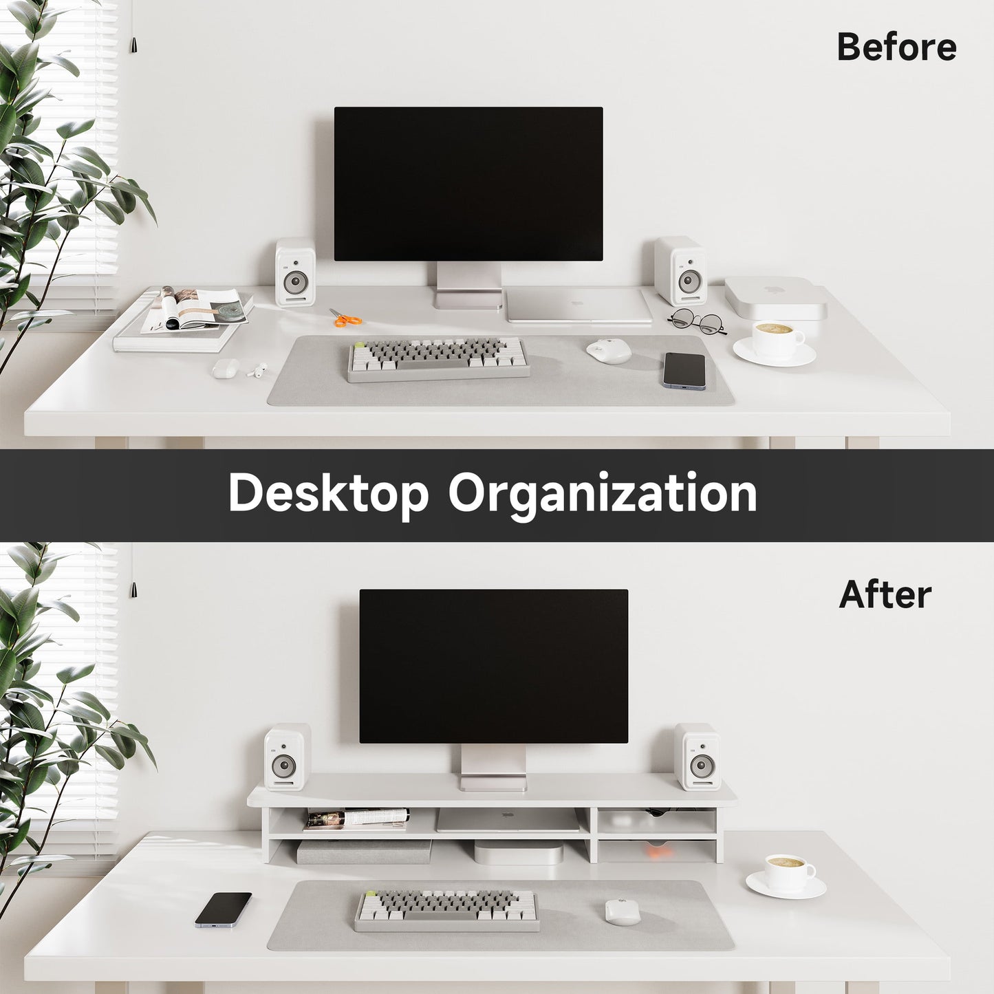 Fenge - Dual Monitor Stand, 42.5Inch Monitor Riser with Acrylic Drawer - Serious Techies