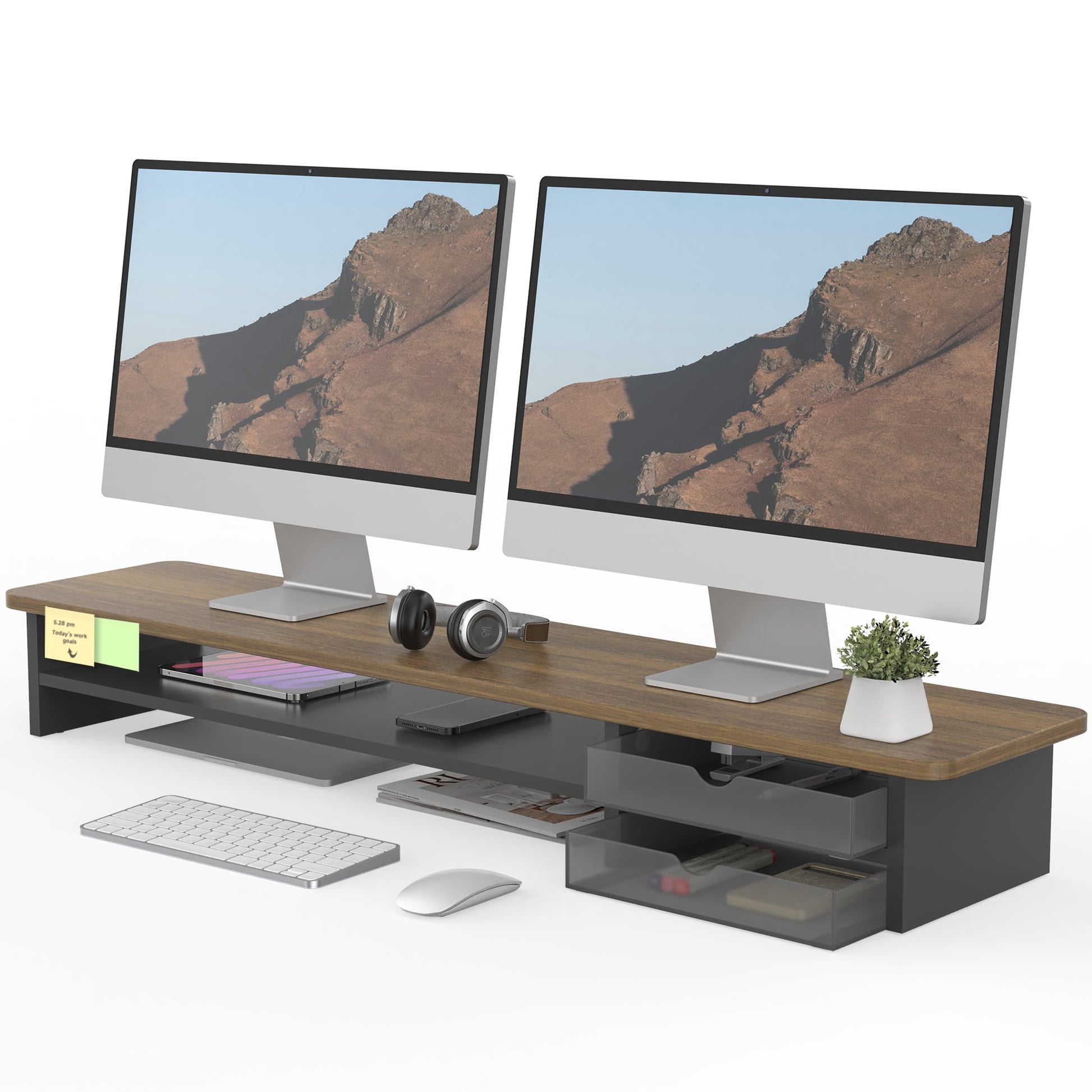 Fenge - Dual Monitor Stand, 42.5Inch Monitor Riser with Acrylic Drawer - Serious Techies