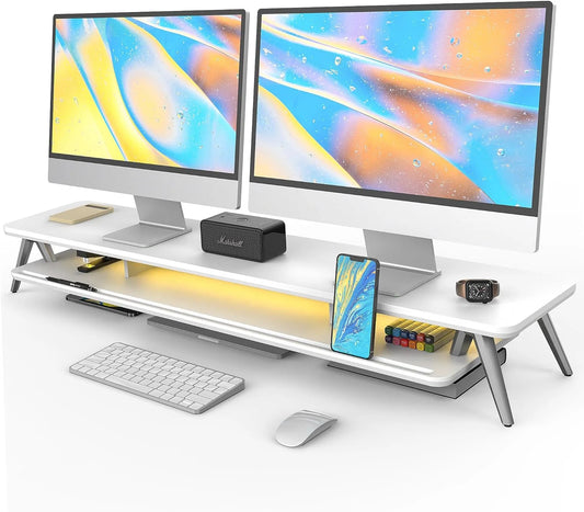 Fenge - Dual Monitor Stand, Monitor Stands Riser for 2 Monitors, 42.5 Inch Monitor Stands Shelf with 12 Color LED Light for Office Desk - Serious Techies