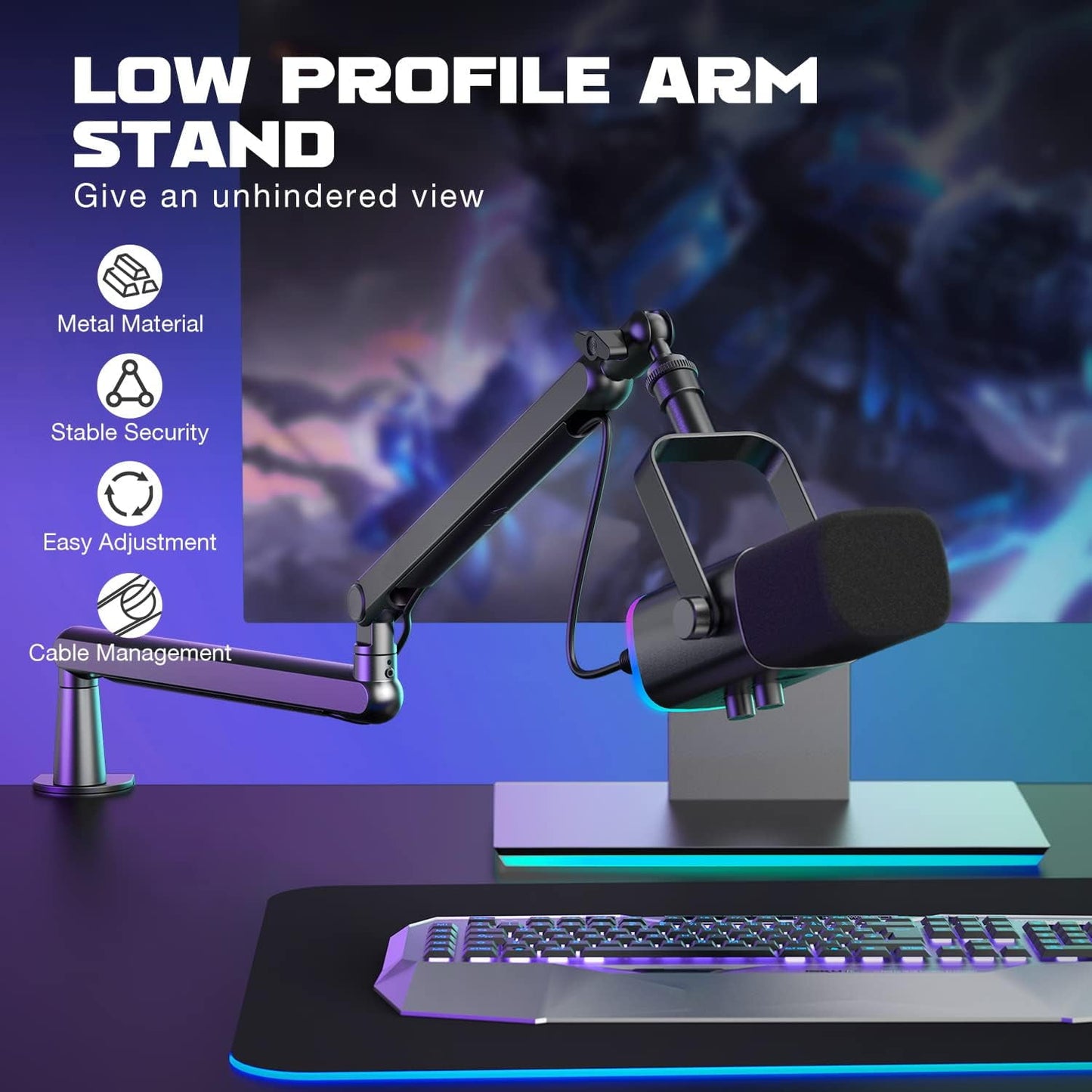 FIFINE - BM88 Low Profile Microphone Boom Arm Stand, Heavy Duty Desk Mic Arm, 29In Adjustable Length with Cable Management, Mount & Adapter for Podcast, Streaming, Gaming - Serious Techies