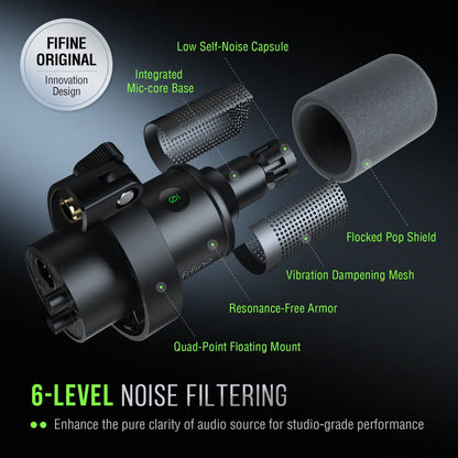 FIFINE - K688 USB XLR Studio Microphone for PC Computer Recording, Podcast Dynamic Microphone for Live Streaming with Headphone Jack, Mute, Gain Control - Serious Techies