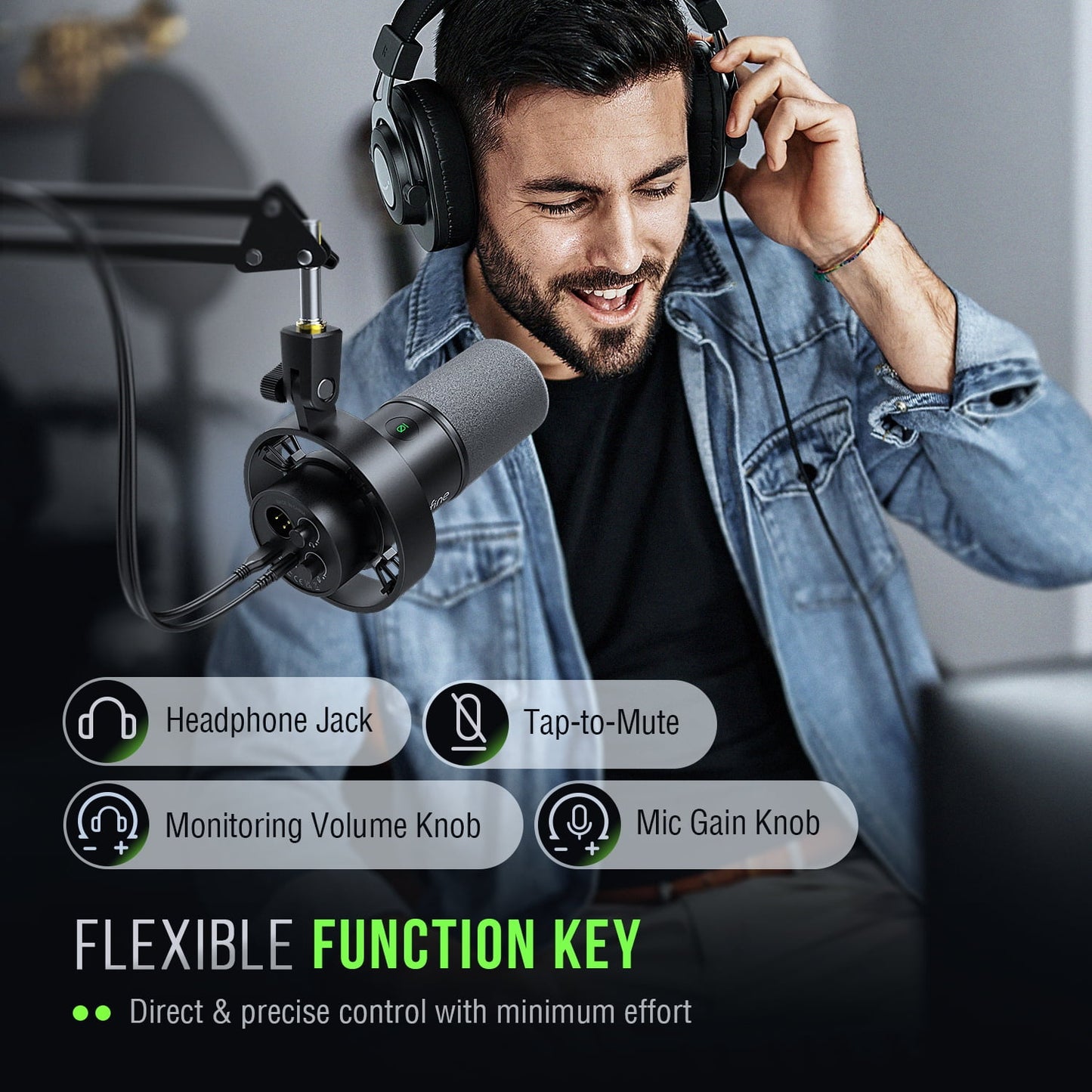 FIFINE - K688 USB XLR Studio Microphone for PC Computer Recording, Podcast Dynamic Microphone for Live Streaming with Headphone Jack, Mute, Gain Control - Serious Techies