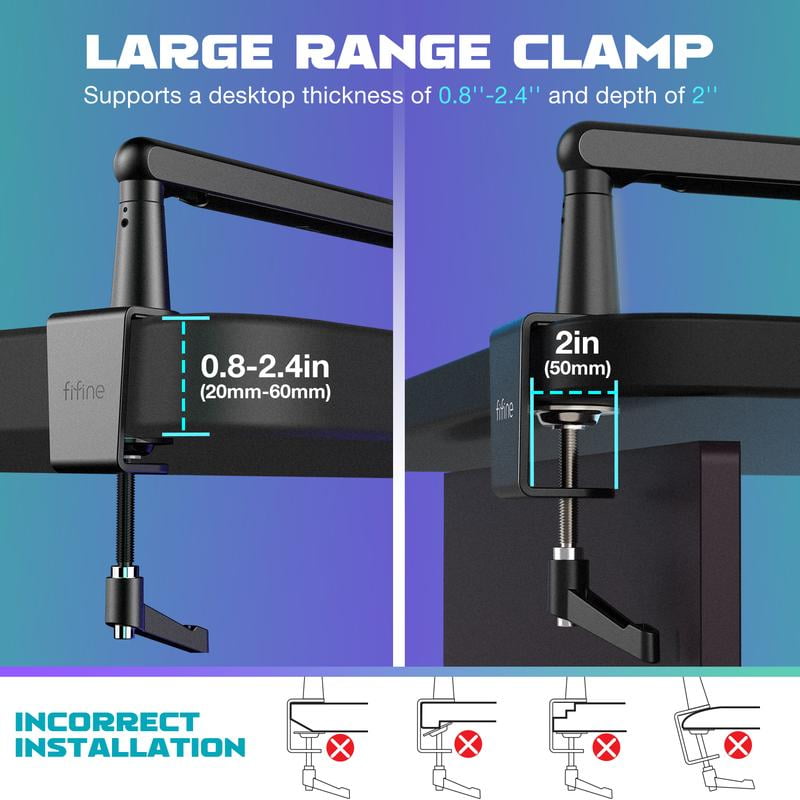 FIFINE - BM88 Low Profile Microphone Boom Arm, Adjustable Stick Microphone Arm Stand with Desk Mount Clamp, Screw Adapter, Cable Management, for Podcast Audio Streaming Gaming Studio - Serious Techies