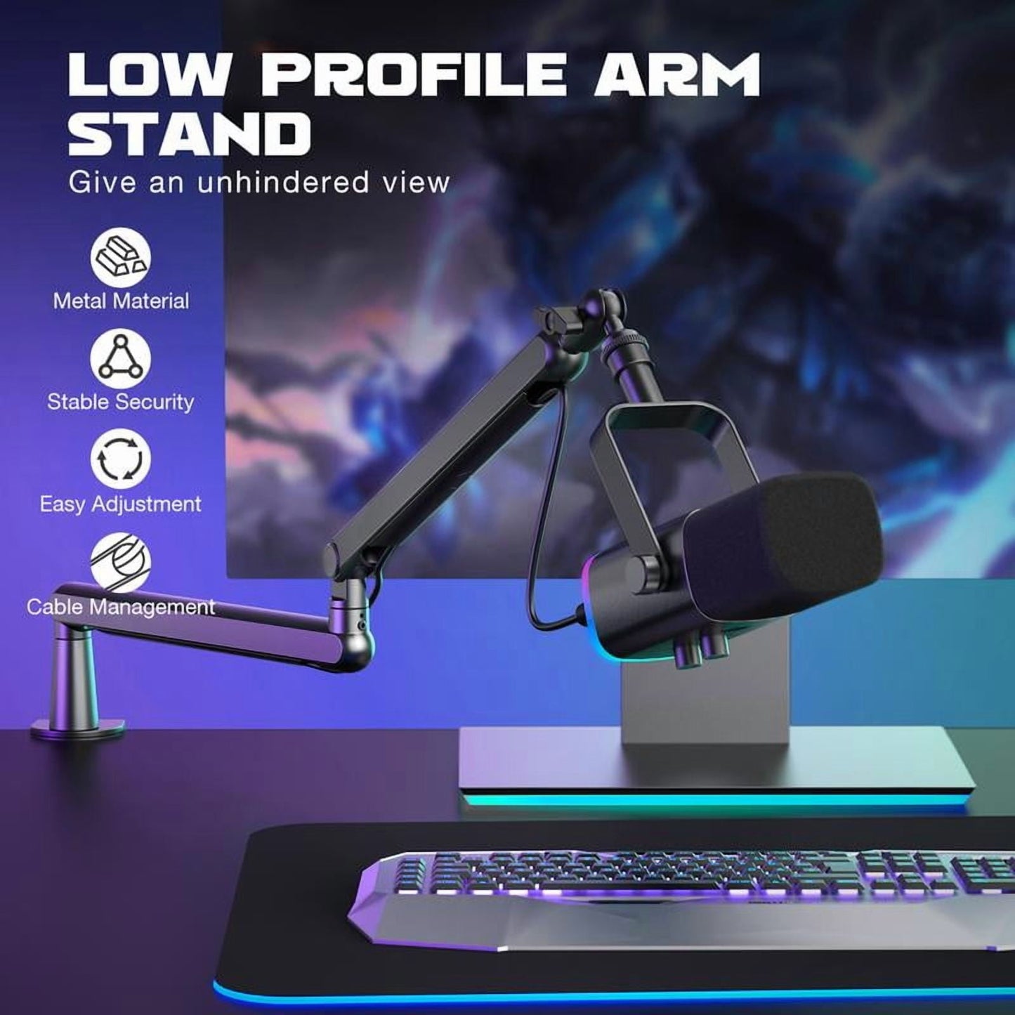 FIFINE - BM88 Low Profile Microphone Boom Arm, Adjustable Stick Microphone Arm Stand with Desk Mount Clamp, Screw Adapter, Cable Management, for Podcast Audio Streaming Gaming Studio - Serious Techies