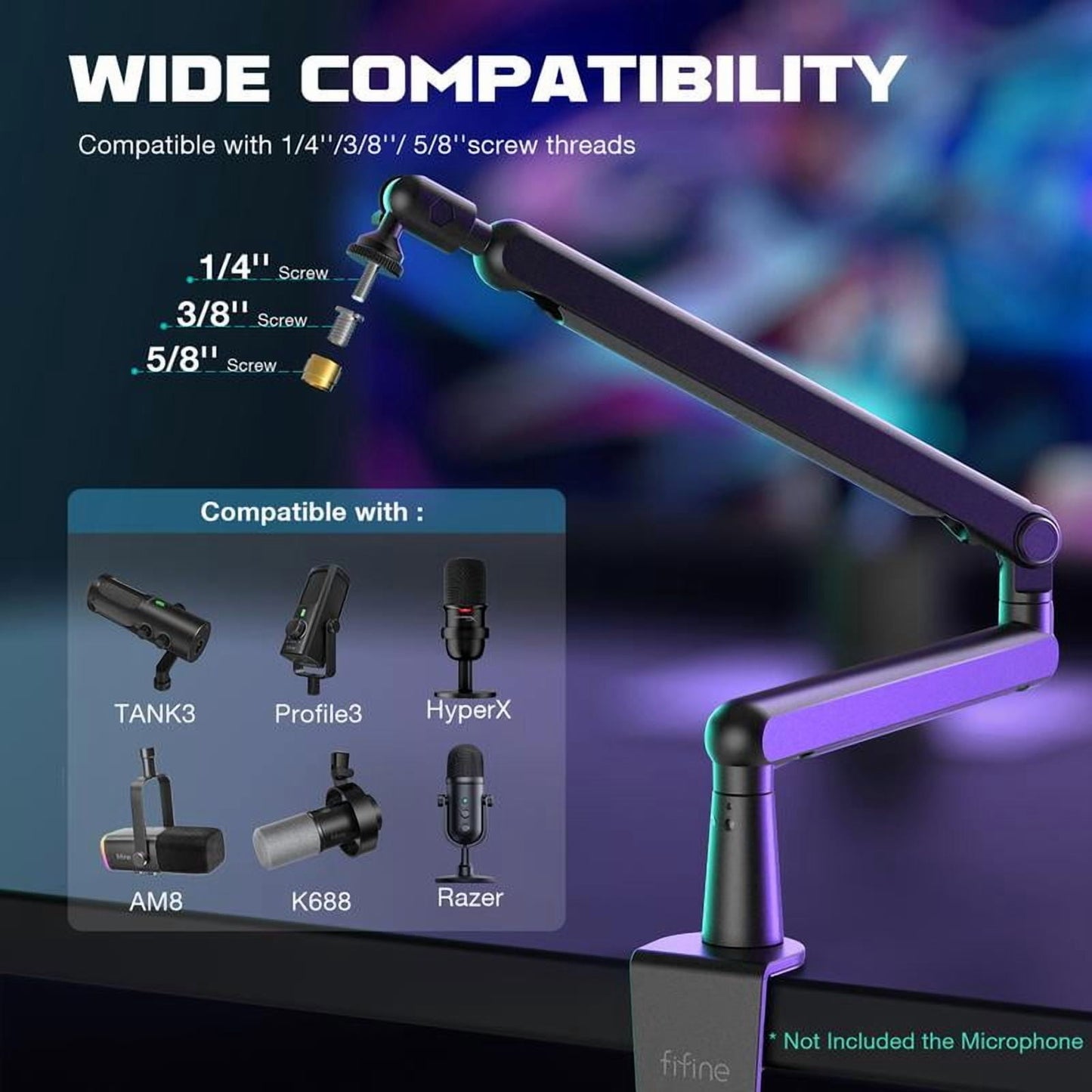 FIFINE - BM88 Low Profile Microphone Boom Arm, Adjustable Stick Microphone Arm Stand with Desk Mount Clamp, Screw Adapter, Cable Management, for Podcast Audio Streaming Gaming Studio - Serious Techies