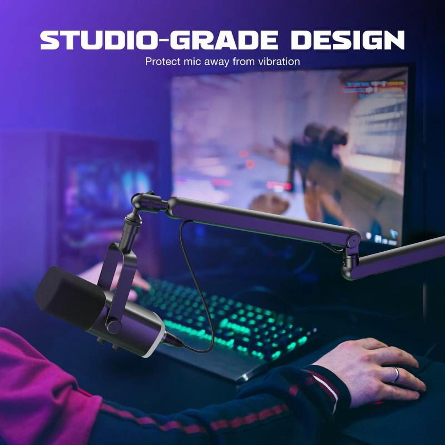FIFINE - BM88 Low Profile Microphone Boom Arm, Adjustable Stick Microphone Arm Stand with Desk Mount Clamp, Screw Adapter, Cable Management, for Podcast Audio Streaming Gaming Studio - Serious Techies