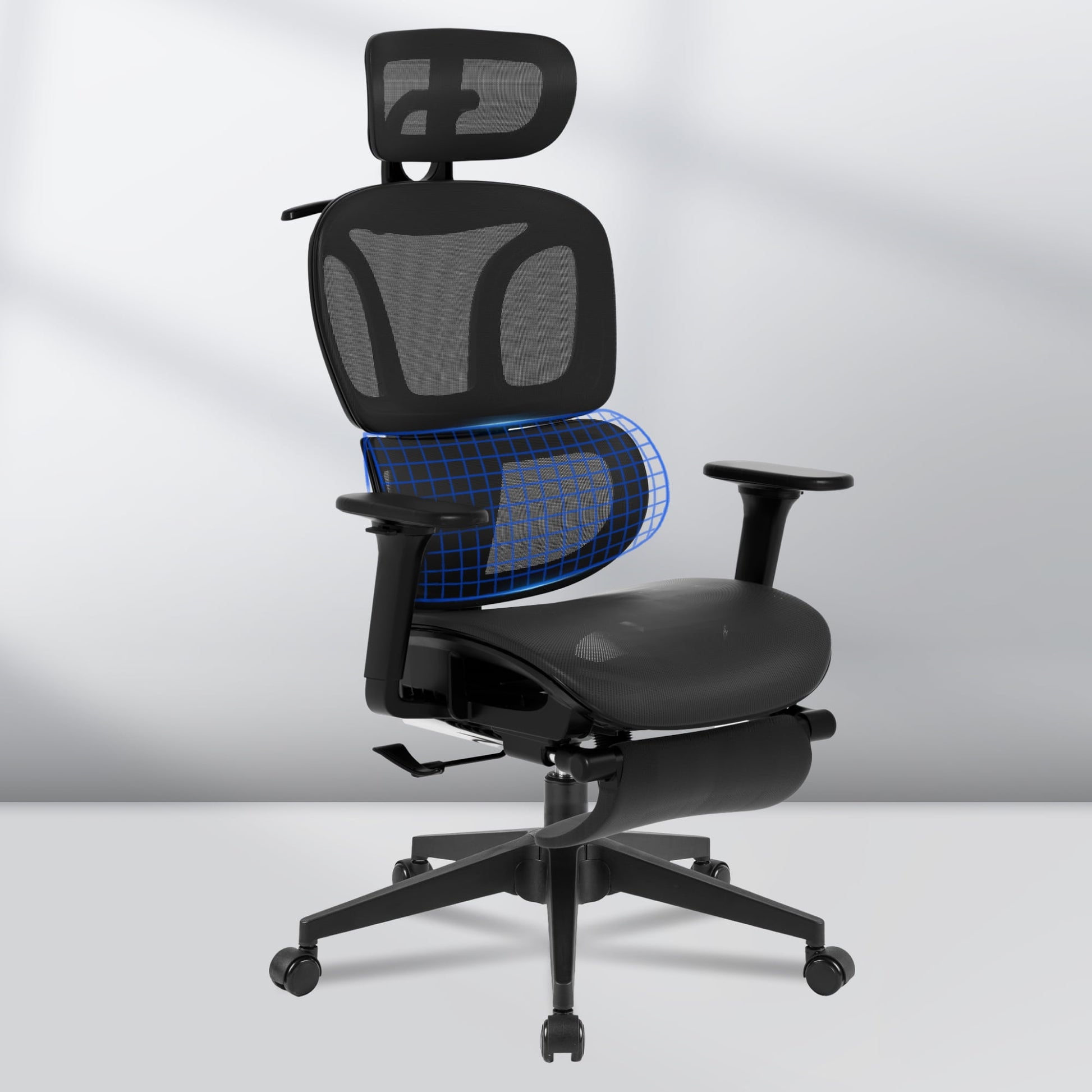 FLEXISPOT - Big and Tall Mesh Office Chair, Computer Desk Chair Adjustable Swivel Chair with Footrest Lumbar Support Headrest and 360°Rotation for Home Office, Black - Serious Techies