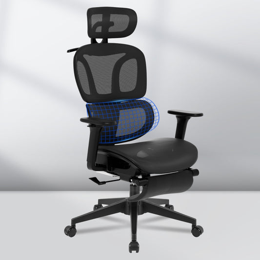 FLEXISPOT - Big and Tall Mesh Office Chair, Computer Desk Chair Adjustable Swivel Chair with Footrest Lumbar Support Headrest and 360°Rotation for Home Office, Black - Serious Techies