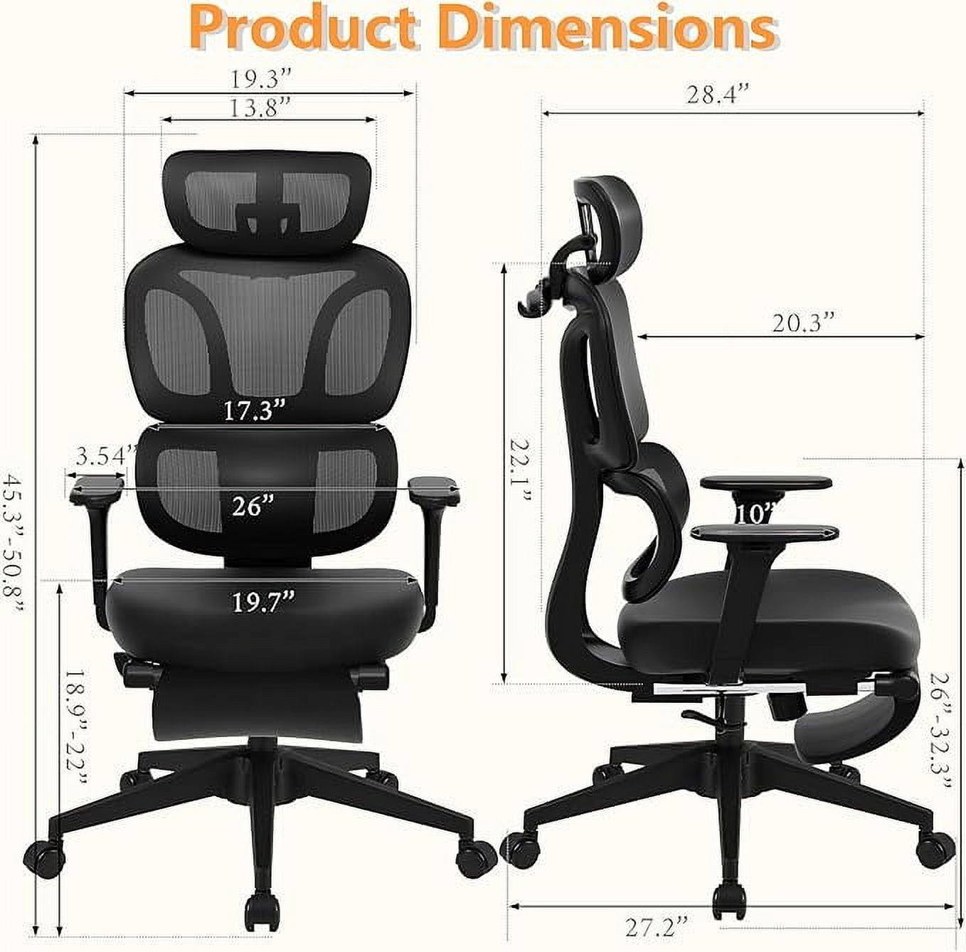FLEXISPOT - Big and Tall Mesh Office Chair, Computer Desk Chair Adjustable Swivel Chair with Footrest Lumbar Support Headrest and 360°Rotation for Home Office, Black - Serious Techies