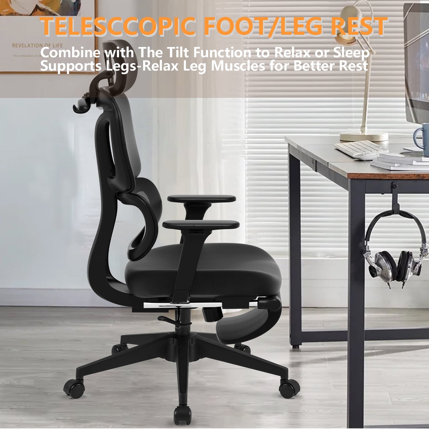 FLEXISPOT - Big and Tall Mesh Office Chair, Computer Desk Chair Adjustable Swivel Chair with Footrest Lumbar Support Headrest and 360°Rotation for Home Office, Black - Serious Techies