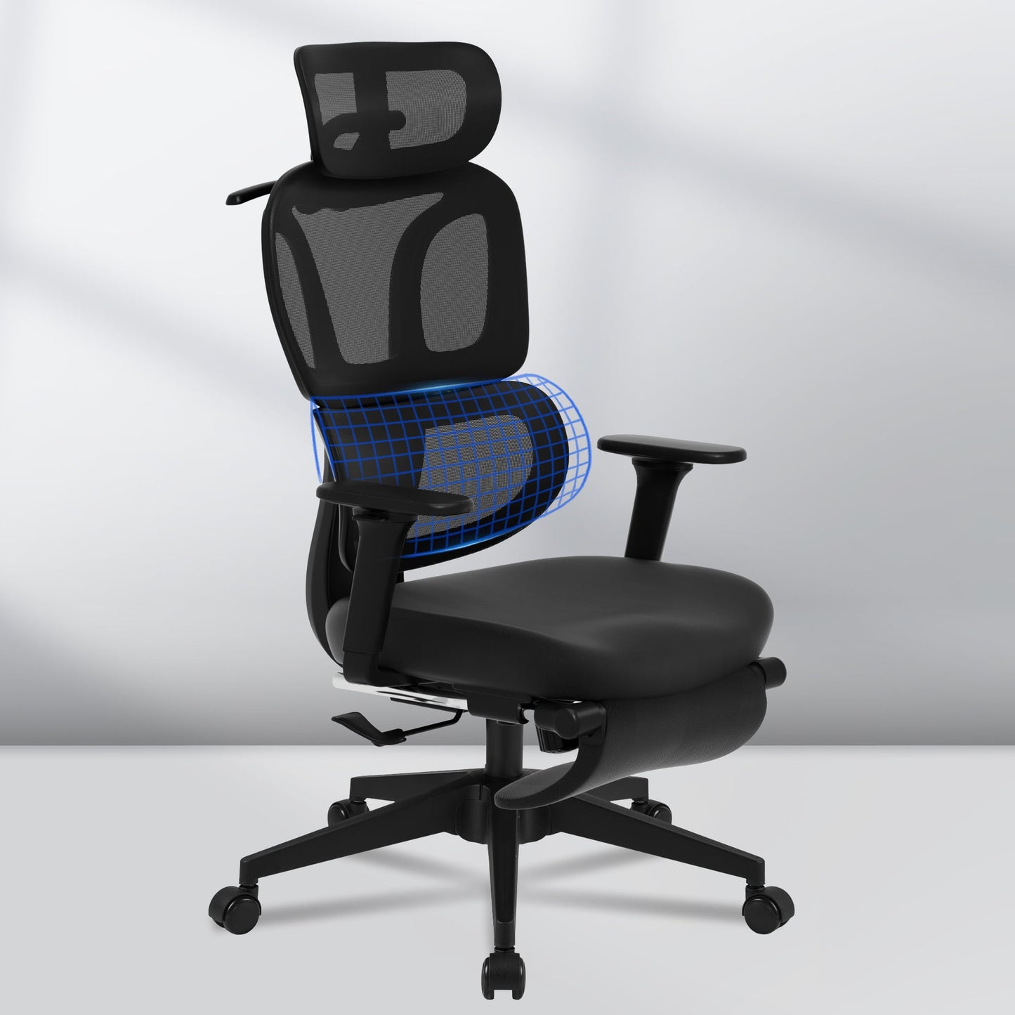 FLEXISPOT - Big and Tall Mesh Office Chair, Computer Desk Chair Adjustable Swivel Chair with Footrest Lumbar Support Headrest and 360°Rotation for Home Office, Black - Serious Techies