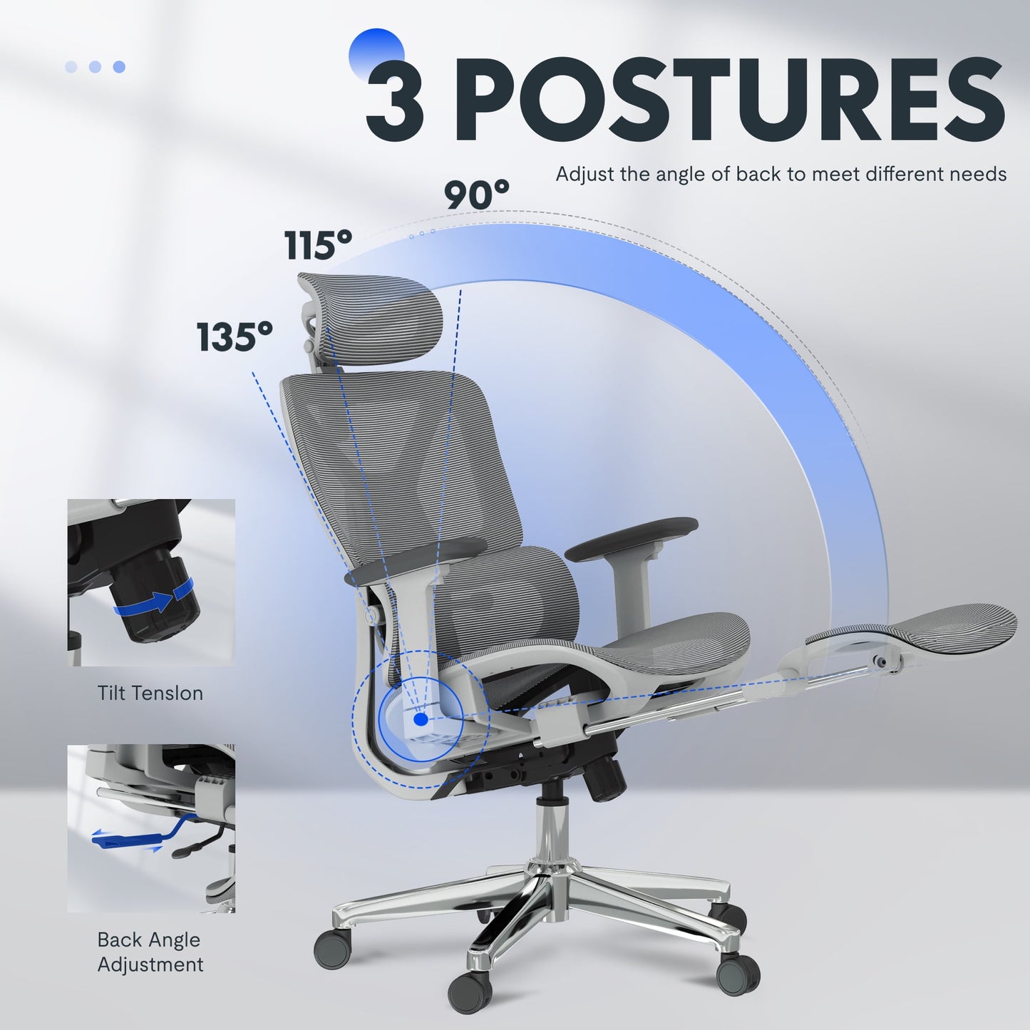 FLEXISPOT - Premium Ergonomic Office Chair - Adjustable 3D Armrests, Dynamic Lumbar Support, Recline & Tilt Function, Mesh Seat, for Home & Office Use, OC4-SD - Serious Techies
