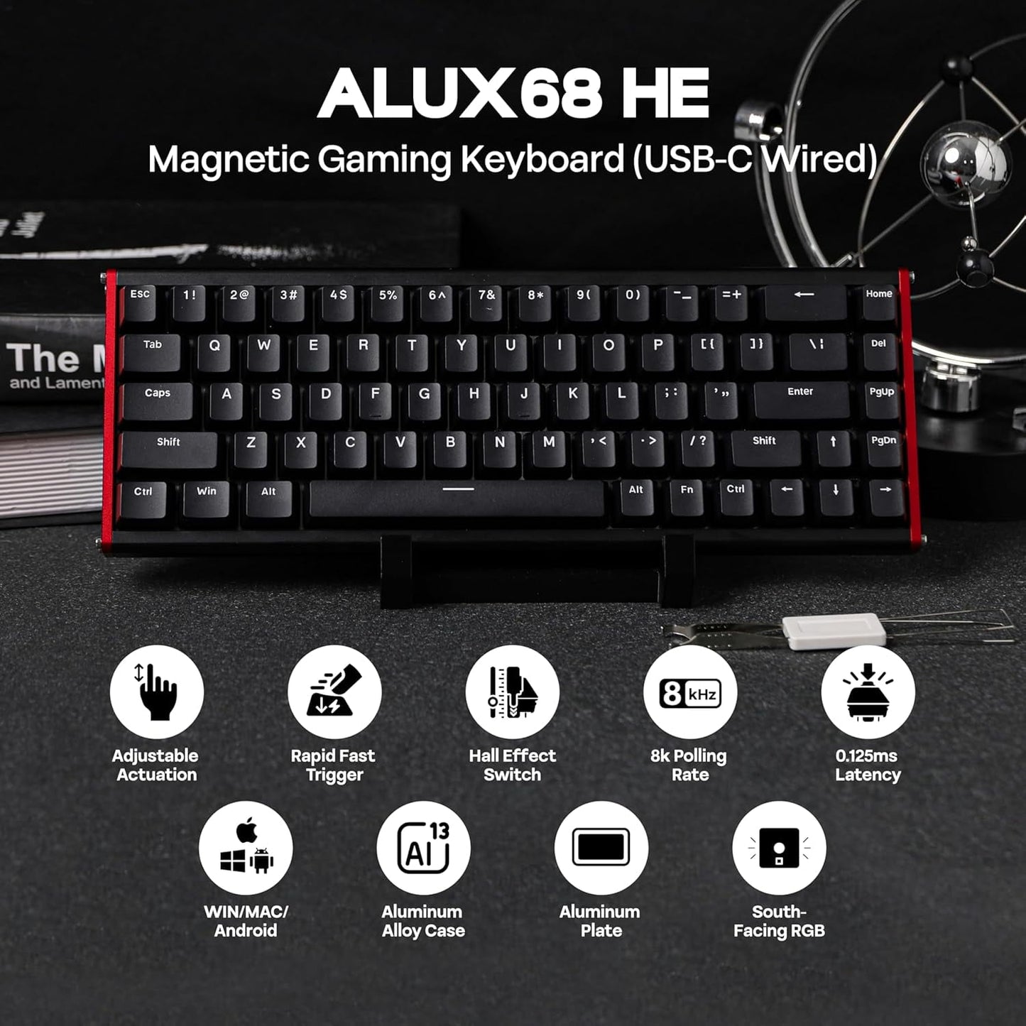 Geekzone - Aluminum Alloy Design- Black - the AJAZZ ALUX 68 HE Series Features a Robust CNC-Anodized Aluminum Alloy Casing with 180 Mesh Sandblasting, Offering a Premium Look and Feel - Serious Techies