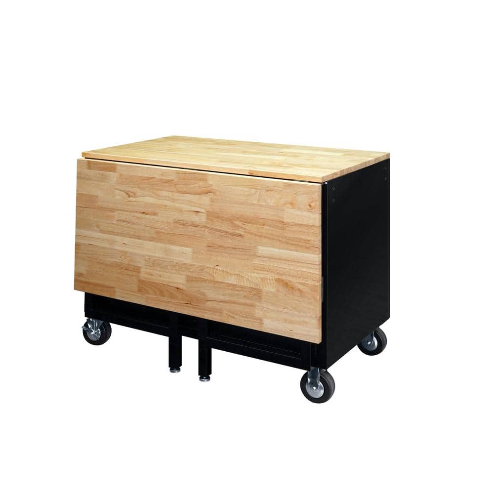Husky - Tool Storage 46 In. W X 51 In. D Standard Duty Black Mobile Workbench Cabinet with Solid Top Full Length Extension Table - Serious Techies