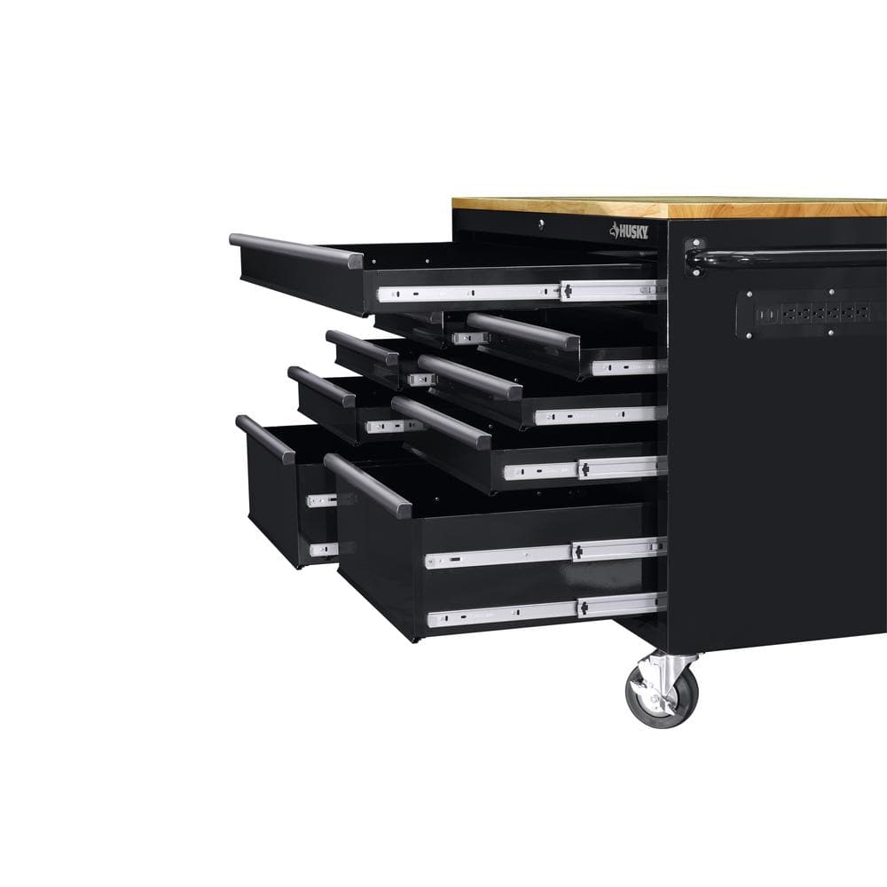 Husky - Tool Storage 46 In. W X 51 In. D Standard Duty Black Mobile Workbench Cabinet with Solid Top Full Length Extension Table - Serious Techies