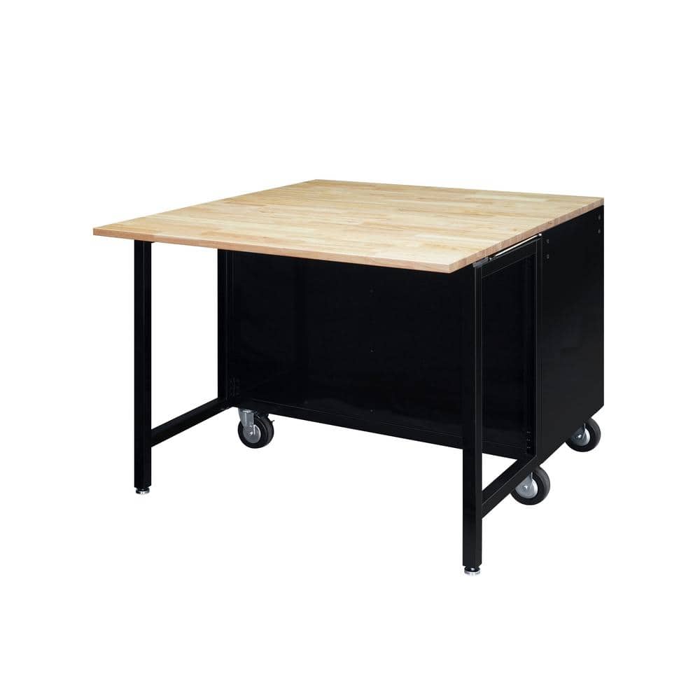 Husky - Tool Storage 46 In. W X 51 In. D Standard Duty Black Mobile Workbench Cabinet with Solid Top Full Length Extension Table - Serious Techies