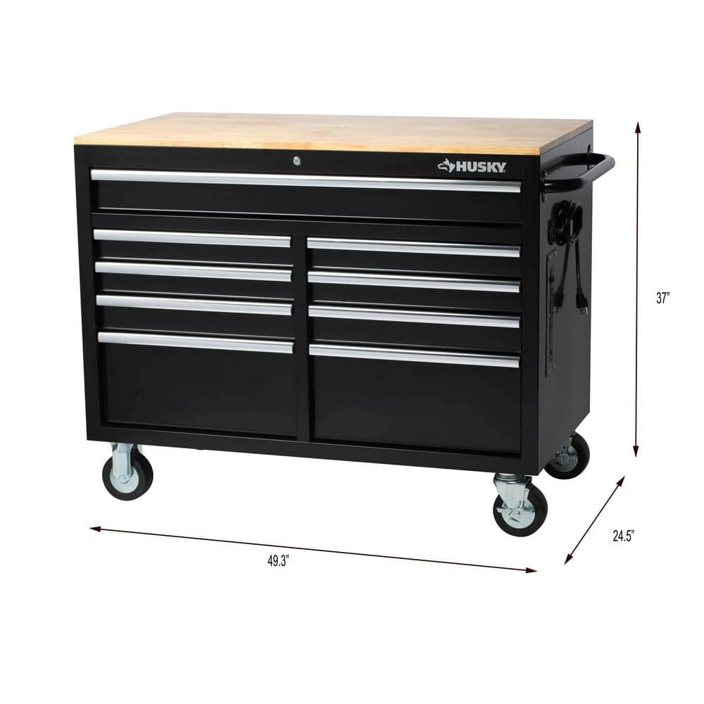 Husky - Tool Storage 46 In. W X 51 In. D Standard Duty Black Mobile Workbench Cabinet with Solid Top Full Length Extension Table - Serious Techies