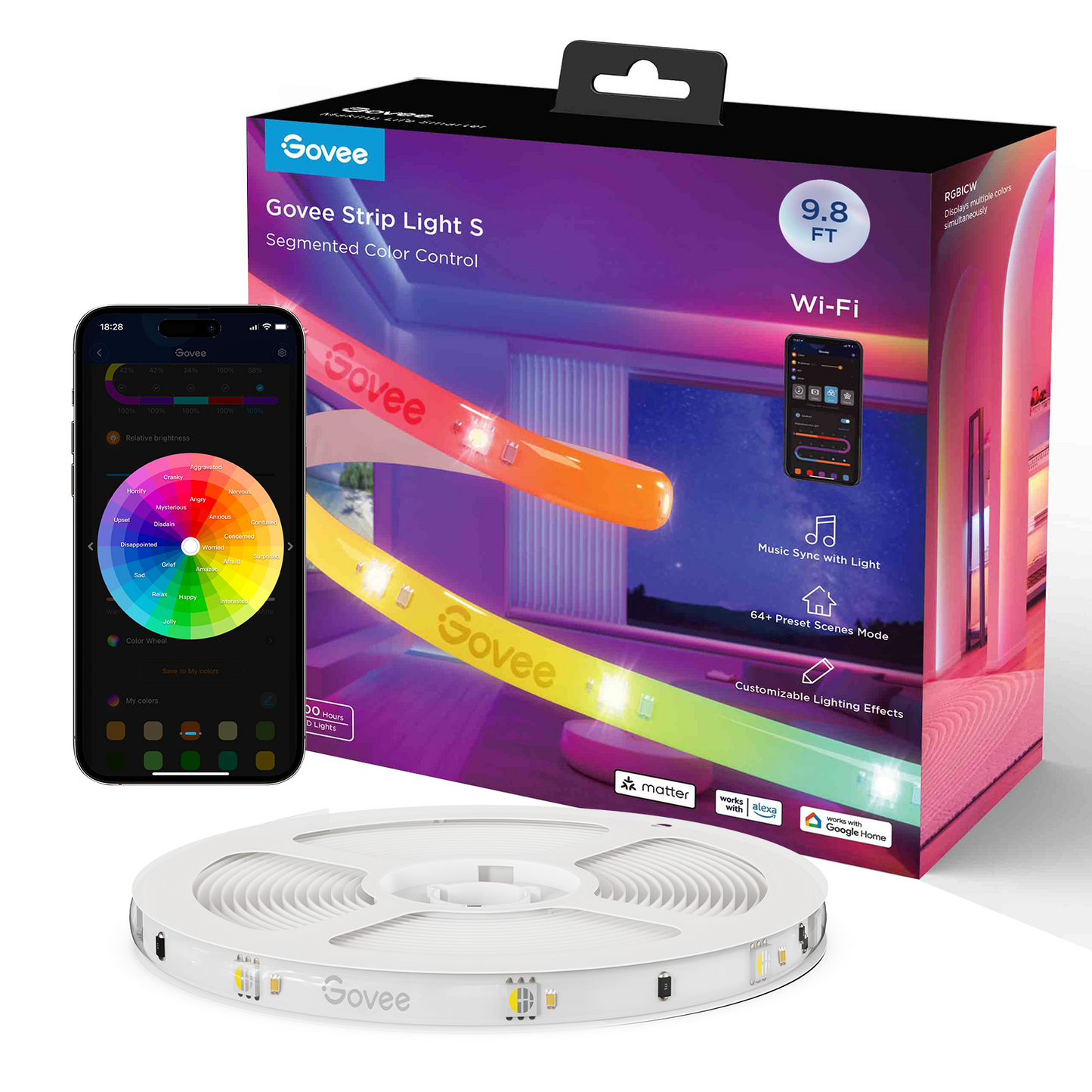 Govee - RGBICW Wi-Fi LED Strip Light, 9.8Ft, Smart App Control, Multicolor for Bedroom & TV Backlight - Serious Techies