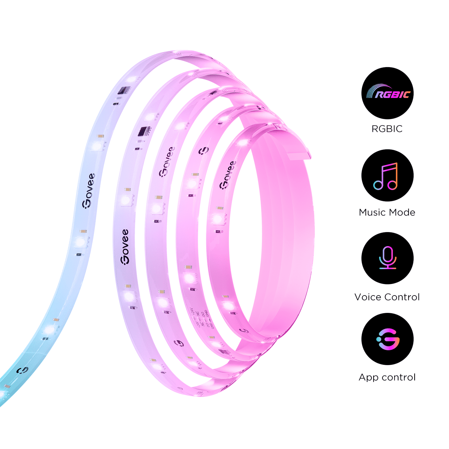 Govee - RGBICW Wi-Fi LED Strip Light, 9.8Ft, Smart App Control, Multicolor for Bedroom & TV Backlight - Serious Techies