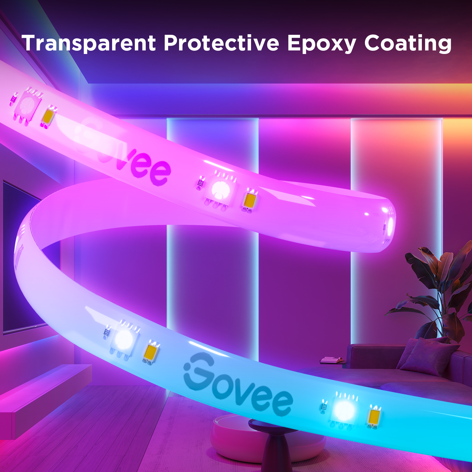 Govee - RGBICW Wi-Fi LED Strip Light, 9.8Ft, Smart App Control, Multicolor for Bedroom & TV Backlight - Serious Techies