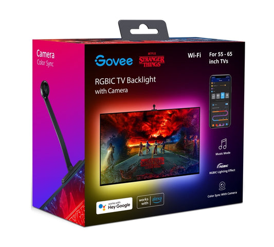 Govee - Stranger Things Indoor RGBIC LED TV Backlight with Camera for 55-65 Inch Tvs and Pcs, Corded Electric, App Controlled - Serious Techies