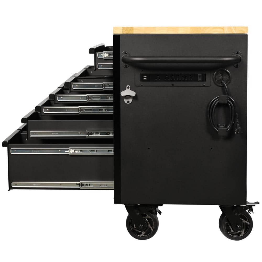 Husky - 61 In. W X 23 In. D Heavy Duty 15-Drawer Mobile Workbench Tool Chest with Solid Wood Top in Matte Black - Serious Techies