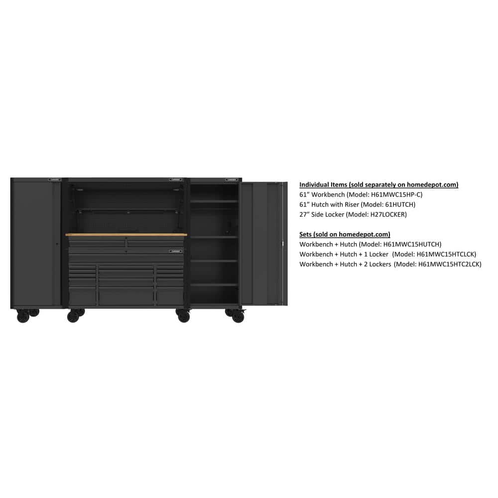 Husky - 61 In. W X 23 In. D Heavy Duty 15-Drawer Mobile Workbench Tool Chest with Solid Wood Top in Matte Black - Serious Techies