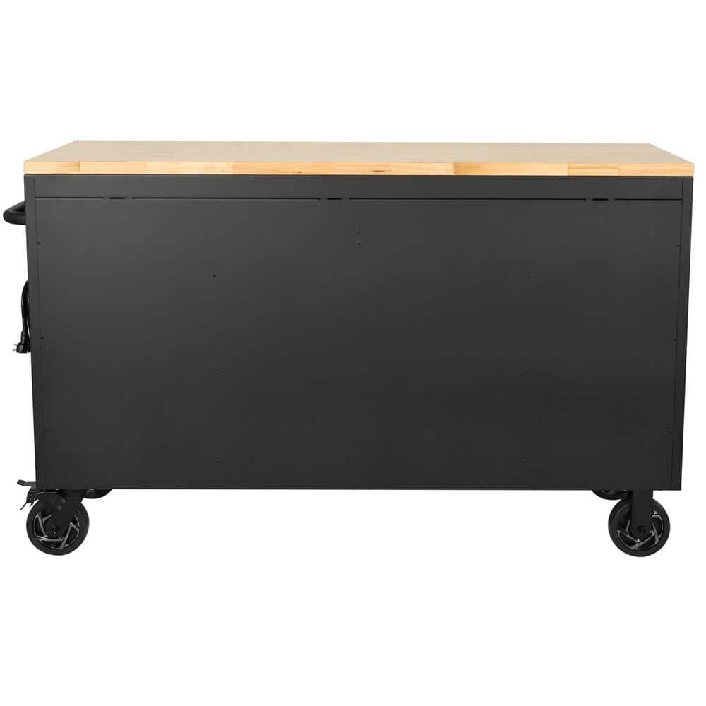 Husky - 61 In. W X 23 In. D Heavy Duty 15-Drawer Mobile Workbench Tool Chest with Solid Wood Top in Matte Black - Serious Techies