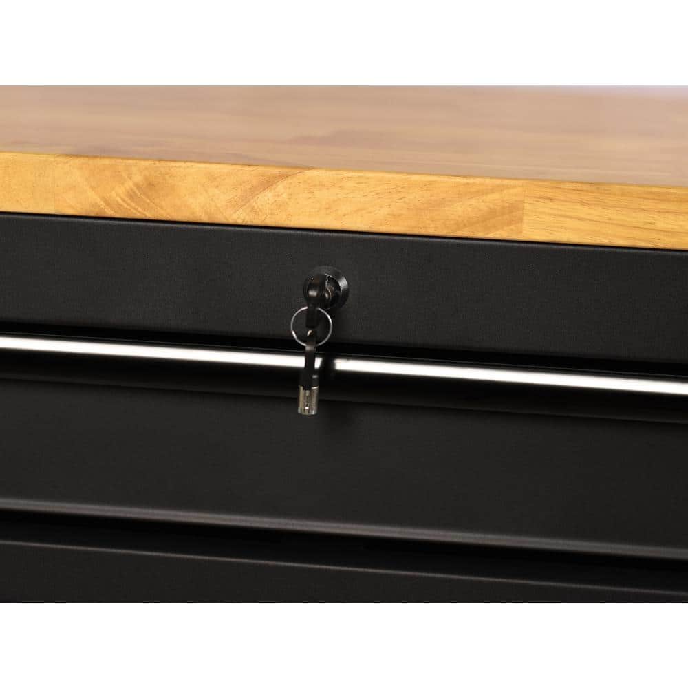 Husky - 61 In. W X 23 In. D Heavy Duty 15-Drawer Mobile Workbench Tool Chest with Solid Wood Top in Matte Black - Serious Techies