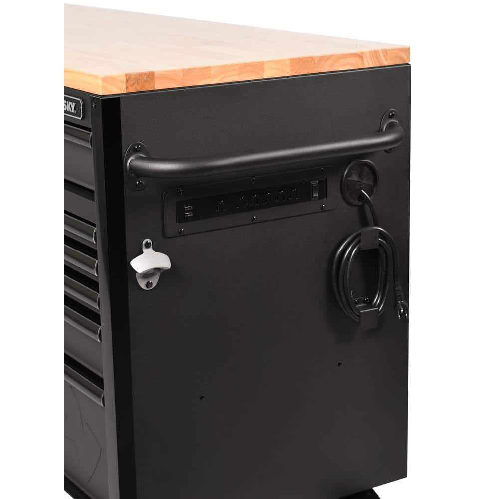Husky - 61 In. W X 23 In. D Heavy Duty 15-Drawer Mobile Workbench Tool Chest with Solid Wood Top in Matte Black - Serious Techies