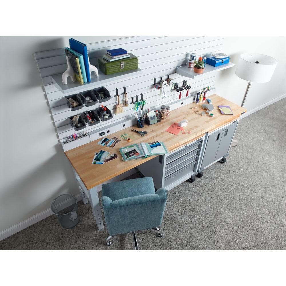 HUSKY - 96 In. W X 25 In. D Adjustable Height Workbench with Hardwood Top - Serious Techies