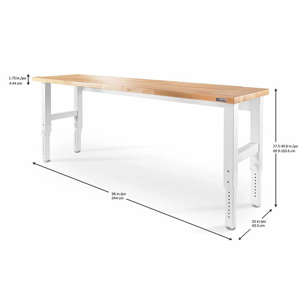 HUSKY - 96 In. W X 25 In. D Adjustable Height Workbench with Hardwood Top - Serious Techies