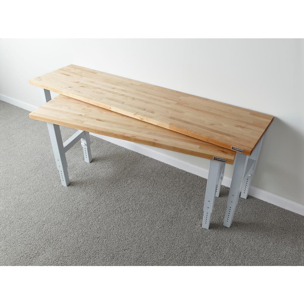 HUSKY - 96 In. W X 25 In. D Adjustable Height Workbench with Hardwood Top - Serious Techies