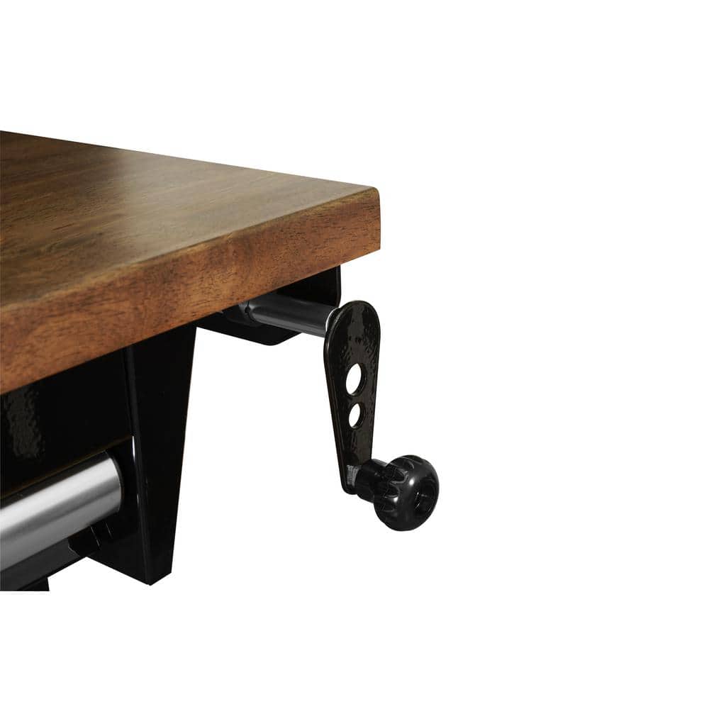 HUSKY - 52 In. W X 24 In. D 1-Drawer Adjustable Height Gloss Black Workbench with Dark Stained Wood Top Serious Techies