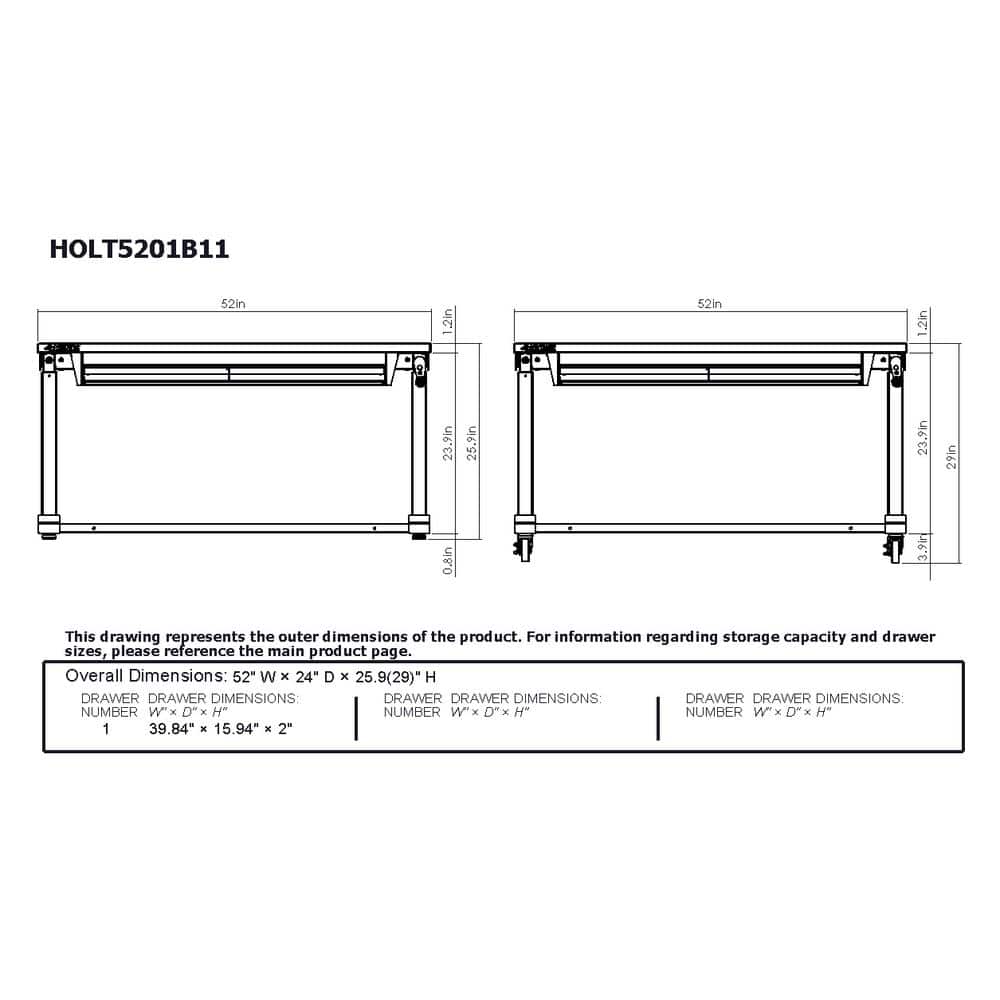 HUSKY - 52 In. W X 24 In. D 1-Drawer Adjustable Height Gloss Black Workbench with Dark Stained Wood Top Serious Techies